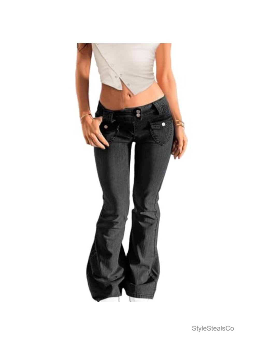 Women's Low Rise Bootcut Stretch Flare Bell Bottom Denim Jeans